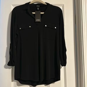 New Jones New York women’s pocketed blouse size large black